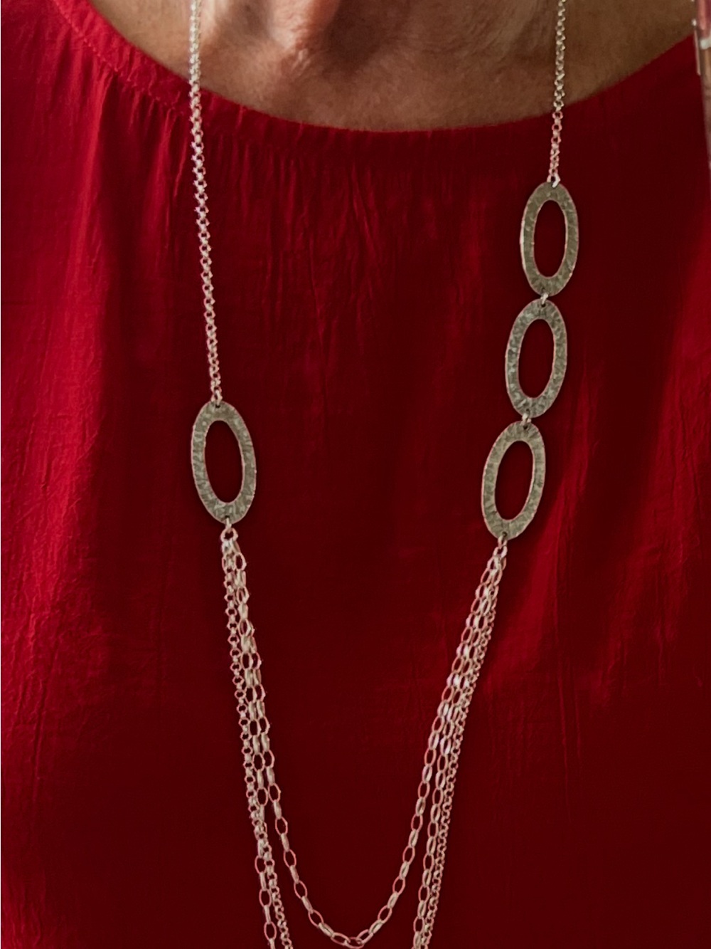 Silpada Silver Multi-Chain Necklace with Hammered Oval Links